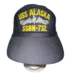 Vintage USS Alaska SSBN-732 Dark Blue Patch Sewn Snapback Hat Cap Made in USA